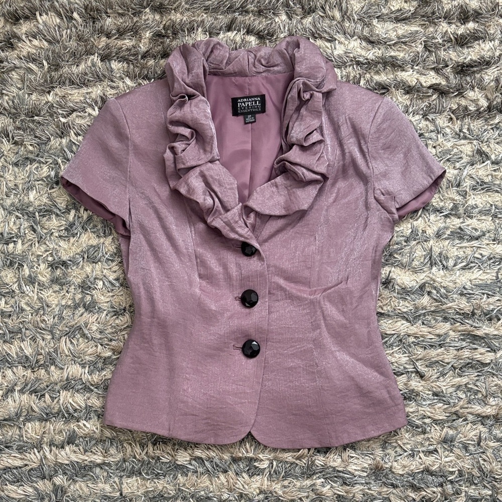 Adrianna Papell Shimmer Ruffle Blouse Jacket Evening Formal Petite 2P